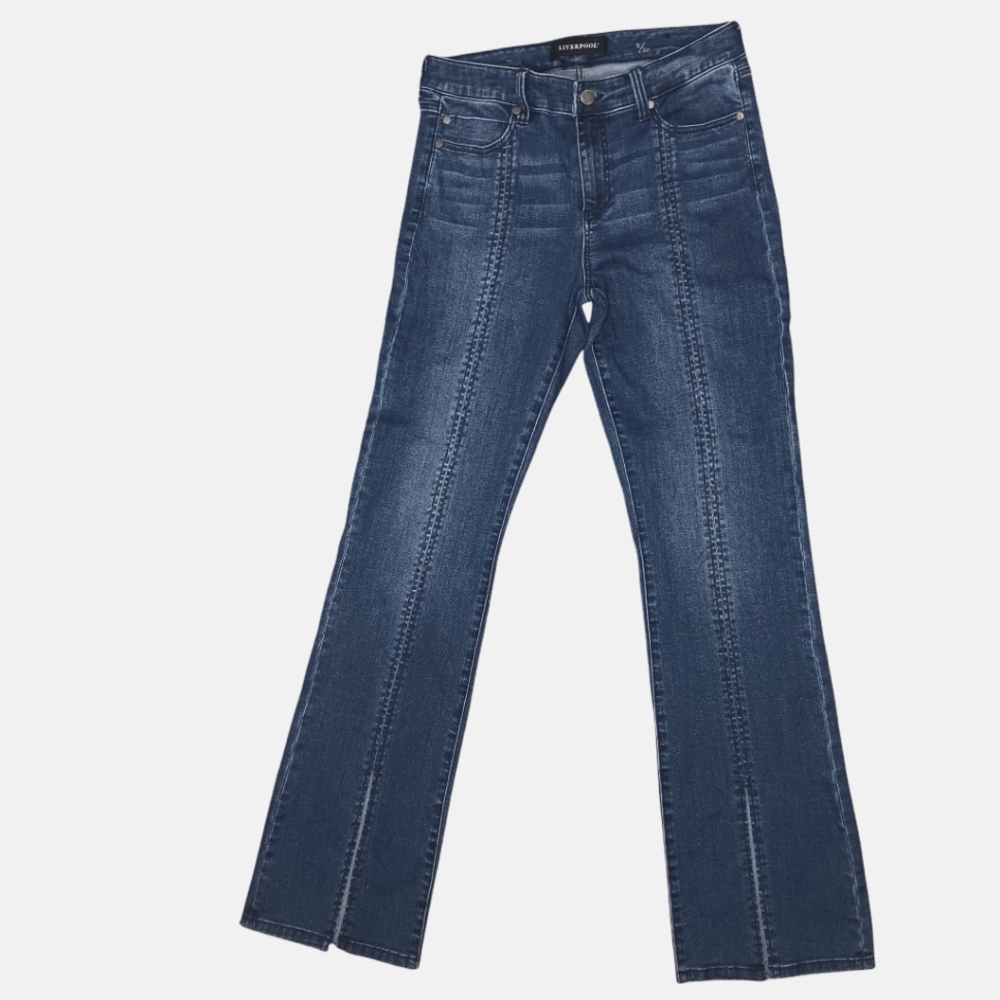 LIVERPOOL Jeans Womens Size 8 High Waist Rise Bootcut Center Split Raw Edge Hem